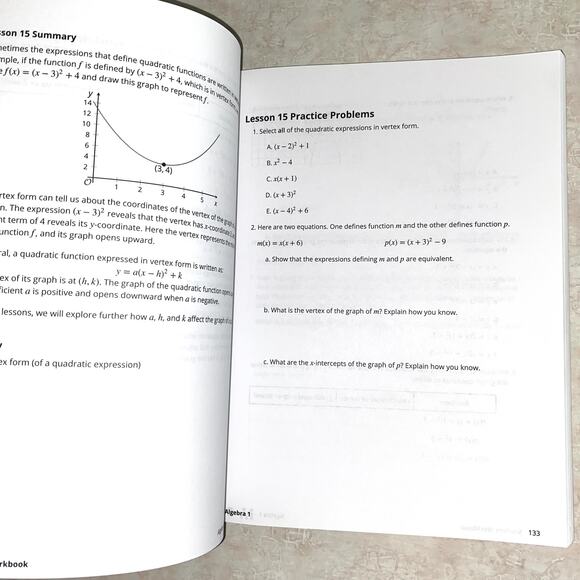 Illustrative Mathematics Student Workbook ~ Algebra 1 ~ Units 6 & 7 - Picture 5 of 7